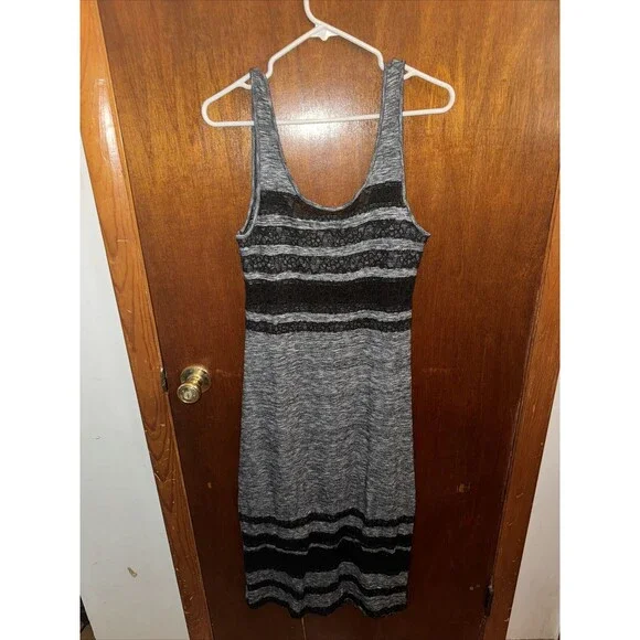 Free People Womens Gray And Black Lace Maxi Dress Size Medium Whimsy Goth